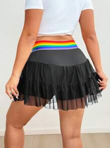 SHEIN MOOSTA Basic Casual Sports Rainbow Patchwork Waistband Functional Pocket Leggings Skirt - Black - View 4