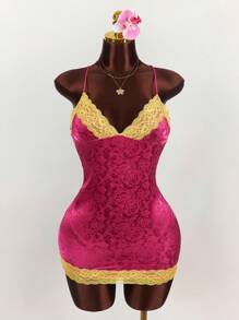 Amplova Fairycore Wedding Guest Dress Women Lace Patchwork Jacquard Bodycon Mini Dress