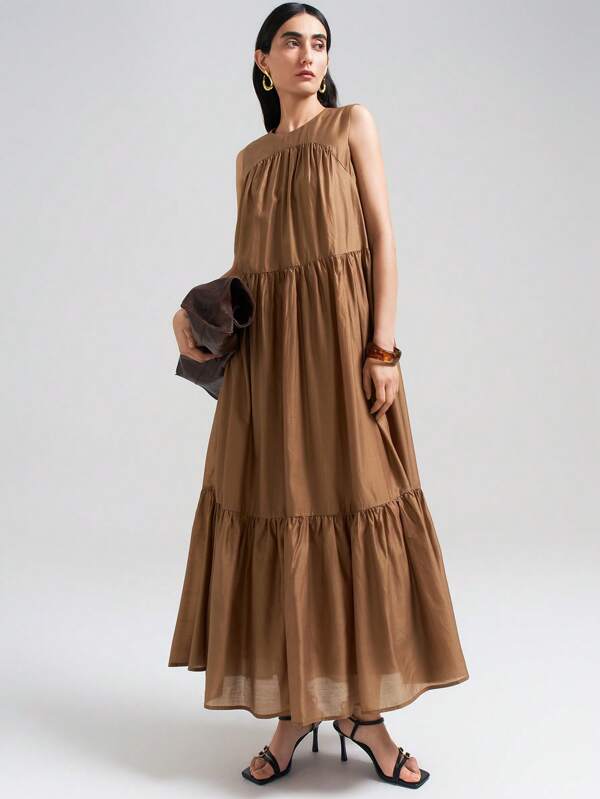 Ontre Robe d'été maxi à volants et col en V pour femmes 2025, spaghetti, décontractée. Élégante et décontractée, jupe évasée large. Mode pour la ville, romantique pour les vacances en station balnéaire et sur l'île, port en soirée