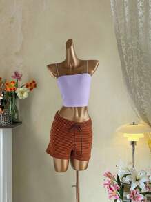 SHEIN EZwear 女士紫色紧身短款吊带背心，休闲，适合夏季