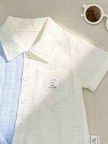 Set 2 piese pentru bebeluși băieți, copii mici/nou-născuți, 0-3 ani, primăvară/vară, casual, texturat, tricotat, cu dungi, jachetă, haină de exterior și pantaloni scurți, culoare contrastantă albastru și alb - Albastru si alb - Vizualizare 7