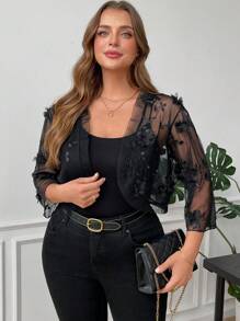 SHEIN Clasi Blusa in pizzo e rete ricamata taglie forti per donna