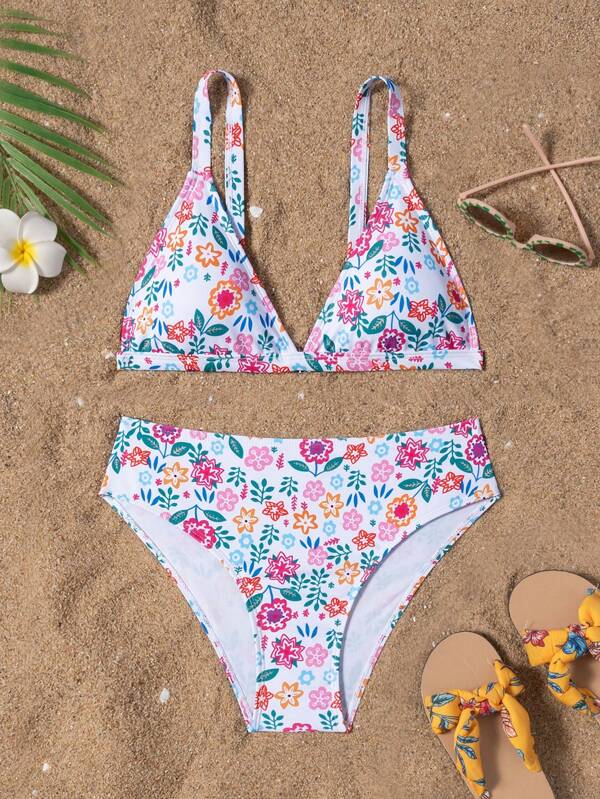 Set bikini cu imprimeu leopard și decolteu în V pentru fete Tween, la modă și, potrivit pentru înot și vacanță