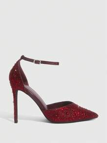 CUCCOO SZL Fashionable Women's Pointed Toe Glitter High Heels For Christmas Spring Shoes - Burgundy - View 10
