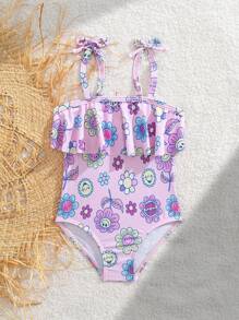 Baby/Baby Girl Pink Adorable Ruffle One-Piece Swimsuit, Suitable For Beach In Summer - Pink - View 4