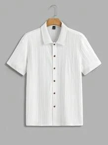Manfinity RelaxMax Men Solid Color Plain Button-Down Casual Short-Sleeve Shirt For Boyfriend Gift Men Summer Shirtswhite Top For Menwhite Tops For Menwhite Men Shirt