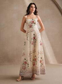 Anewsta Mid-Length Floral Print Strap Dress For Summer Vacation - Multicolor - View 3