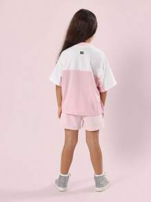SUMWON Club Varsity Style Summer Workout T-Shirt Co-Ord Set Athletic Training Sportswear Active Wear Matching Two Piece - Baby Pink - View 2