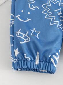 Baby Girls Casual Loose Cartoon Universe Print Long Pants - Blue - View 6