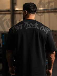 GymBeat Áo thun thể thao nam tay ngắn cổ tròn in họa tiết tối giản, áo tập luyện, áo chạy bộ và áo ba lỗ, áo tập gym màu đen, áo thun tập gym nam, áo tập thể dục nam, áo nén màu đen, áo ôm sát, áo nén cổ tròn nam. - màu đen - Xem 3