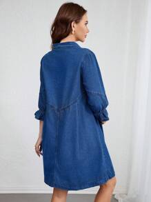 SHEIN Maternity Casual Ruffles Sleeve Single-Breasted Denim Dress