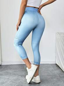 SHEIN Clasi Quần dài in họa tiết thường ngày cho nữ - Màu xanh lam - Xem 2