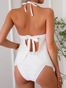 SHEIN Swim Elegant Multi-Layer Ruffle Embellished Tankini Swimsuit For Summer Beach Vacation - White - View 2