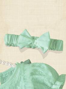 SHEIN Neugeborenen Baby Mädchen einfarbiges Spitze Patchwork Tüllkleid - Grün - Übersicht 6