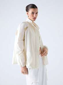 LYSMO 2025 New Arrival Spring-Summer Women's Neutral Style Light Yellow Patchwork Thin Semi-Sheer Windproof Functional Jacket, Functional, Outdoor Sports, Sporty Casual