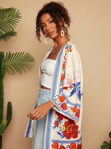 Travachic 梭织印花七分袖宽松女式衬衫，度假风格，梭织图案印花，休闲夏日度假女装，波西米亚海滩度假，波西米亚风，乡村音乐会，节日庆典，海滩，夏季，复古风女装，毕业典礼 - 彩色 - 查看 3