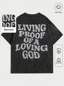 ROMWE MEN Street Life Men's Print Vintage Distressed Washed Short Sleeve T-Shirt, Rave - Black - View 1