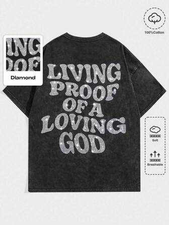 Grunge Punk Maglietta a maniche corte con stampa vintage, effetto vissuto, lavata, per uomo, stile rave