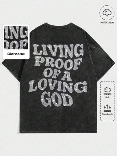 Grunge Punk Herren Vintage bedrucktes, ausgewaschenes Kurzarm T-Shirt, Rave