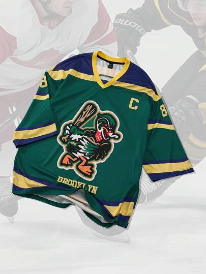 Prep Men Y2K Streetwear Sporty American Hockey Jersey Short Sleeve T-Shirt, Fall