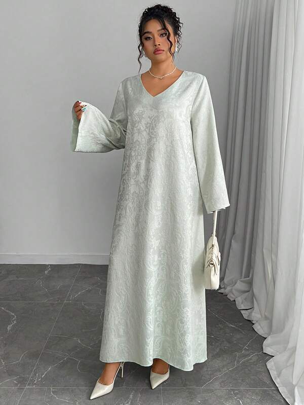 Al Najma Robe longue à manches longues style arabe jacquard pour femmes de grande taille, modeste