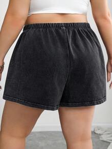 SHEIN CURVE+ 3 件套大码女式做旧复古针织街头服饰，抽绳腰部休闲短裤，春夏季、节日和音乐会，西式夏季/乡村/海滩度假/海滩/沙滩装