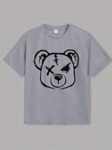 Bộ 3 áo thun tay ngắn cổ tròn in hình gấu dễ thương phong cách Hàn Quốc Nhật Bản cho bé trai, 3 màu, thích hợp cho ngày tựu trường - Nhiều màu - Xem 9