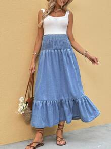 SHEIN Maternity High Waist Ruffled Hem Denim A-Line Skirt, Casual & Holiday Style