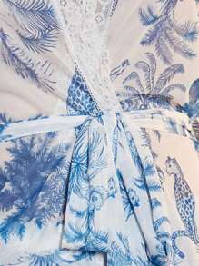 Slumberist 3D Floral Decor Chinese Style Botanical & Animal Element Printed Mesh Long Sleeve Pajama Set - White - View 7