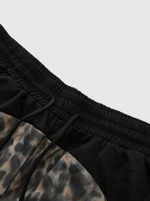 ROMWE MEN Street Life Men's Streetwear Mix-Matched Leopard Print Shorts - Black - View 6
