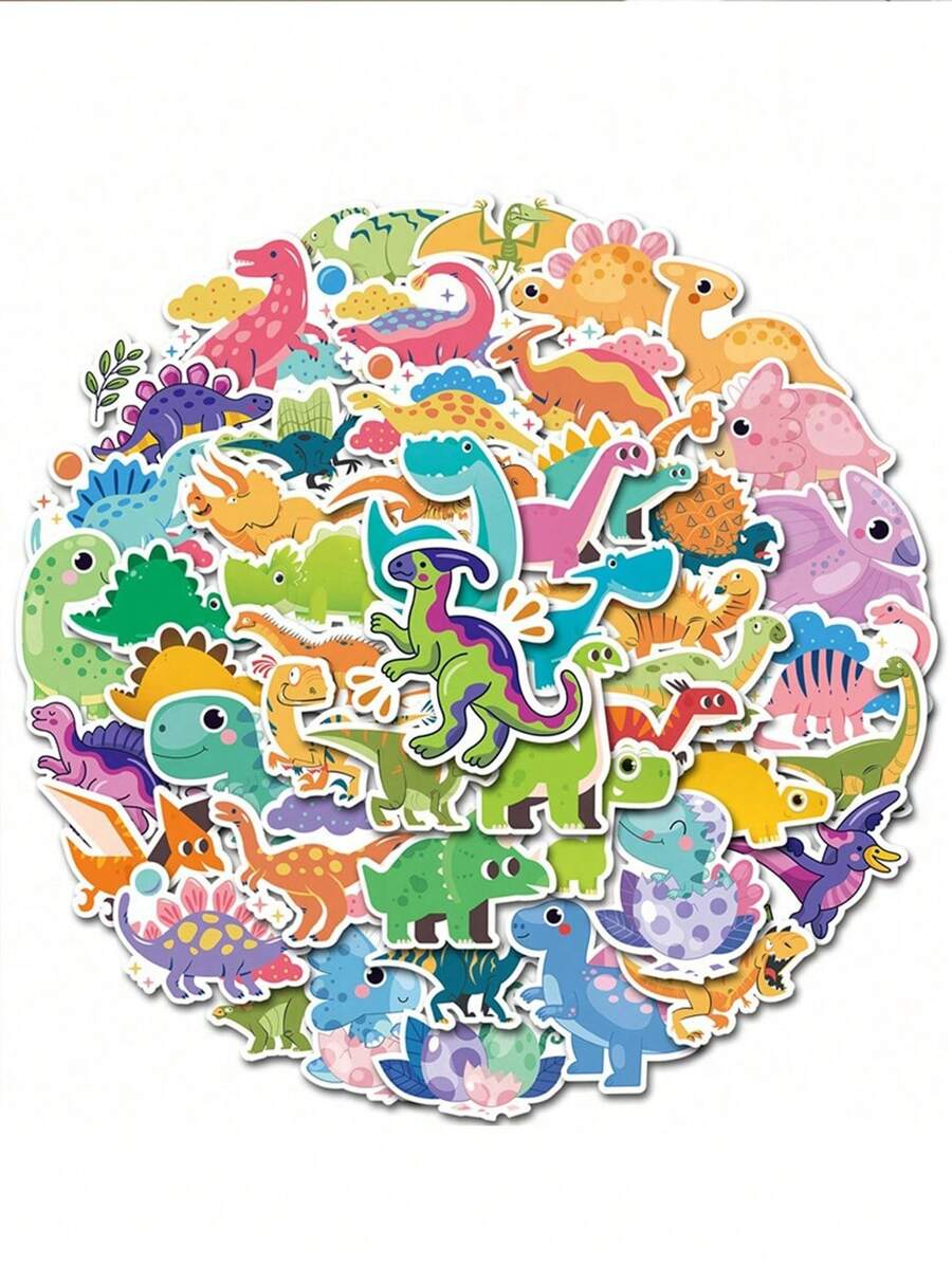 50 piezas de pegatinas impermeables con diseños de dinosaurios, texto curativo, texto de incentivo, gatos divertidos, temas de animales, temas de texto, dibujos animados, para smartphone, portátil, botella de agua, fundas de teléfono, camping, tema de dinosaurios, vinilos para fiesta de cumpleaños y festival
