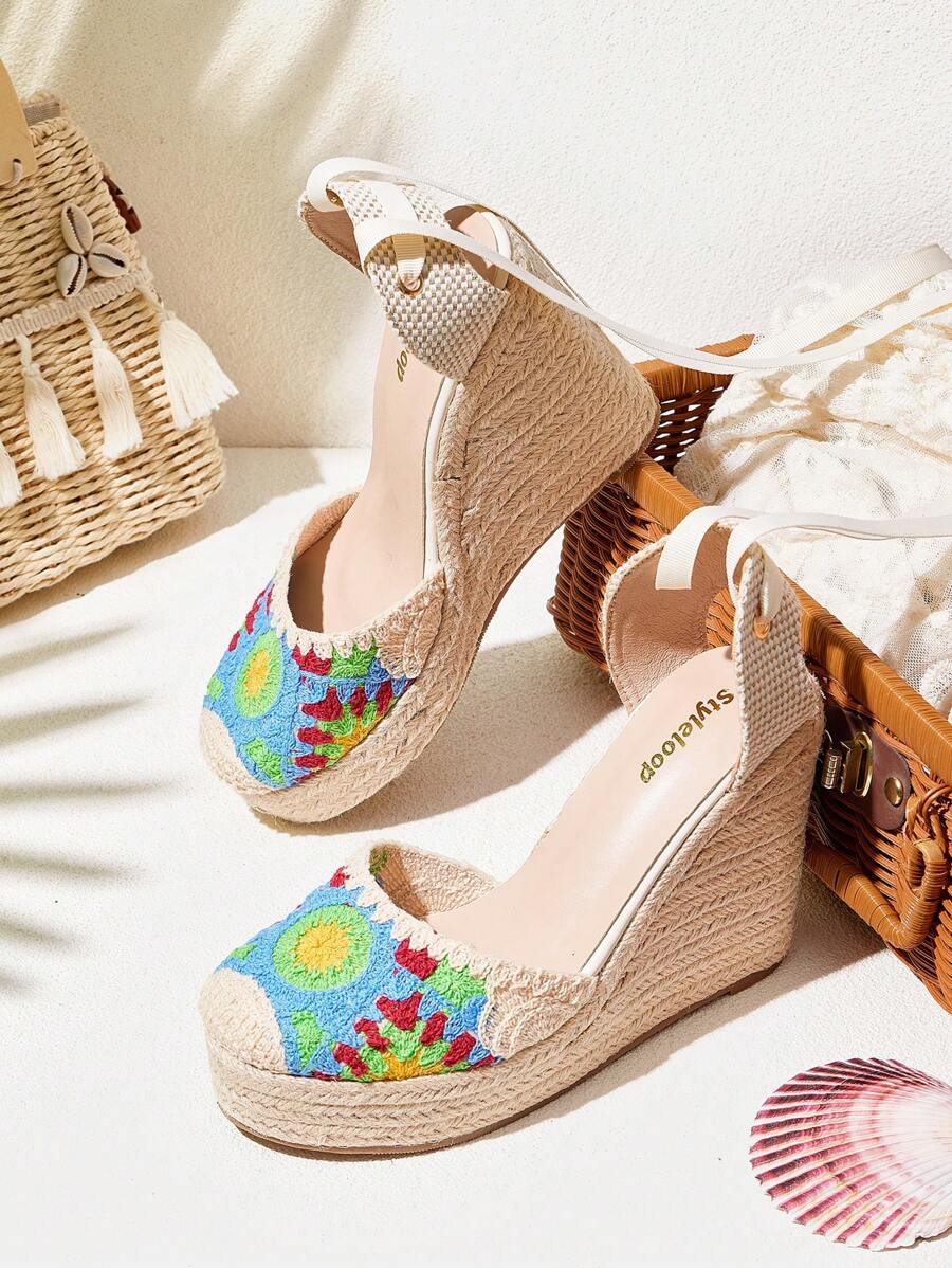 Styleloop Rope Woven Platform Wedge Sandals For Party, Wedding, Casual, Holiday Wear - Multicolor - View 1