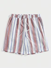 Manfinity RelaxMax Men's Summer Casual Colorblock Striped Shorts For Going Out Cotton Material, Comfortable To Wear, Suitable For Going Out