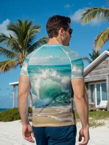 Manfinity VDAYZ Men's Swim Rashguard Shirt, Fashionable Short-Sleeve Design For Summer - Multicolor - View 2