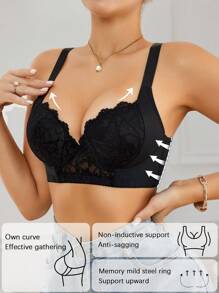 SHEIN 1 pieza Sujetador con aros moldeador de encaje y empalme para mujeres
