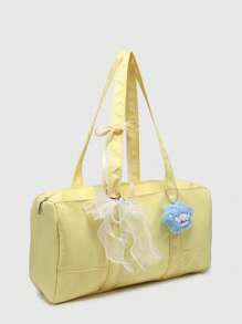ROMWE Kawaii Túi Tote Du Lịch Nhẹ Rộng Một Vai Phong Cách Ballet Thời Trang Cho Nữ, Dây Đeo Mỏng Đính Ngọc Trai, Trang Trí Kiểu Lolita - Màu vàng - Xem 2