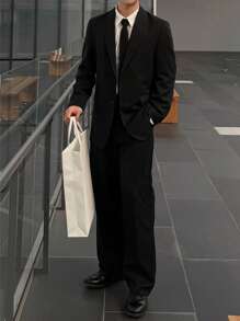 DAZY Men's Business Casual Plain Black Suit Pants, Spring/Summer