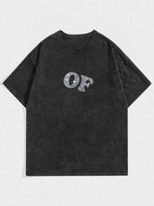 ROMWE MEN Street Life Men's Print Vintage Distressed Washed Short Sleeve T-Shirt, Rave - Black - View 2
