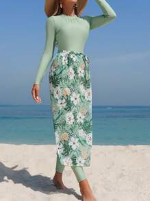 Swim Mulvari Women's New Burkini Set, With Long Sleeve Top, Long Pants And Mesh Skirt, 3Pcs Holiday Swimsuit Set - Multicolor - View 3