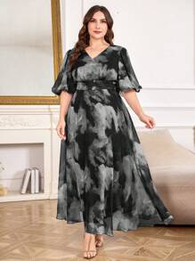 Modelyn 全新奢华优雅宽松V领短袖长裙