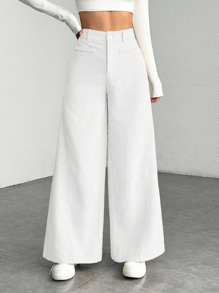 SHEIN PETITE Women's Casual Loose Low Waist Wide Leg Solid Color Pants,Cargo Pants ,Petite Women - White - View 3