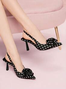 CUCCOO DOLLMOD Elegant Polka Dot Fabric High Heel Pumps, Suitable For Commute And Vacation For Christmas - Black and White - View 1