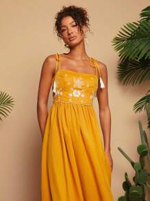 Travachic Vestido largo liso de unicolor tipo slip de punto para mujer - Amarillo - Ver 7