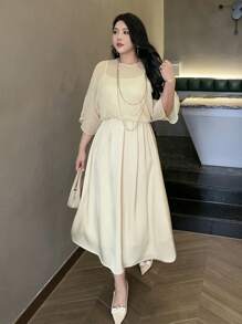 Dazy Plus Vestido largo elegante con superposición de tirantes de malla