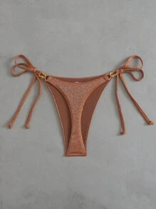 Swim Vcay 女士纯色亮面面料系带性感比基尼泳裤