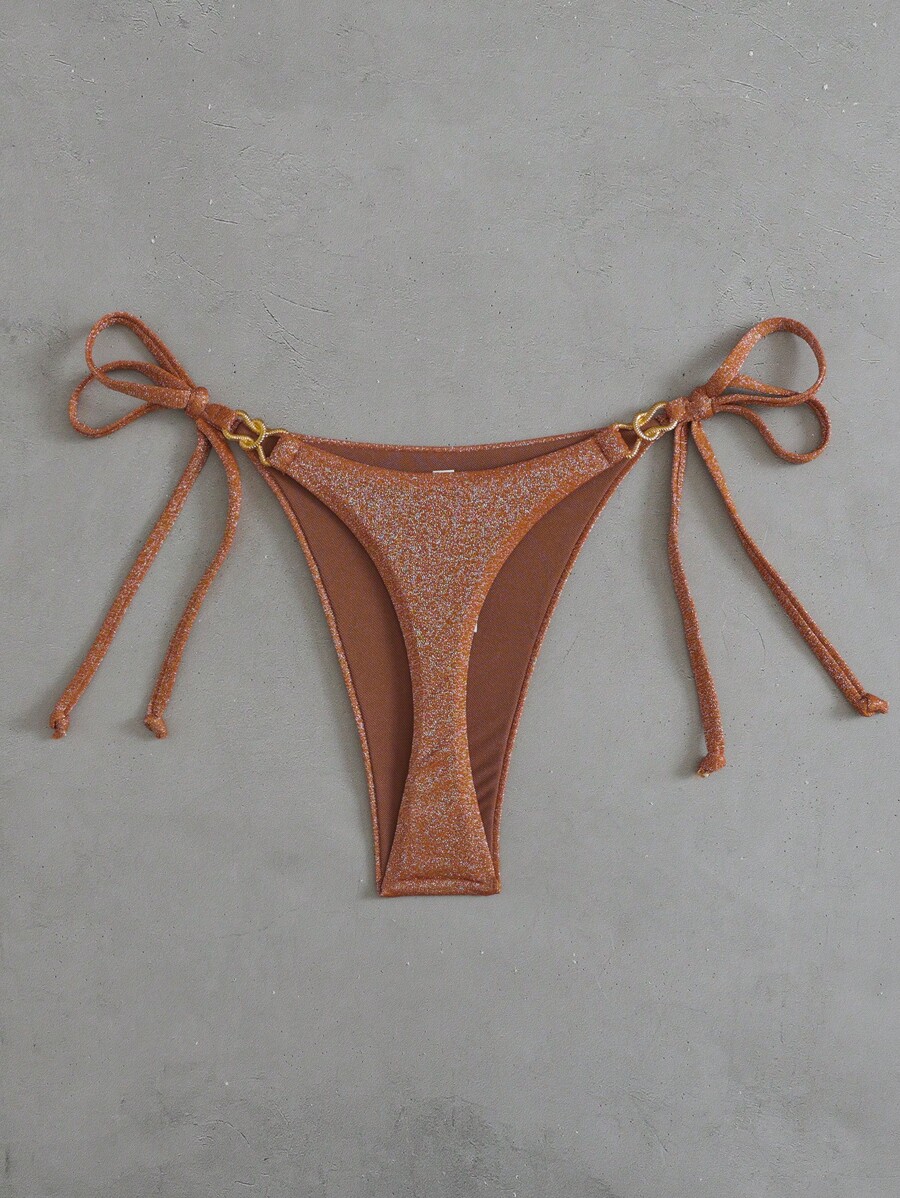 Swim Vcay 女士纯色亮面面料系带性感比基尼泳裤