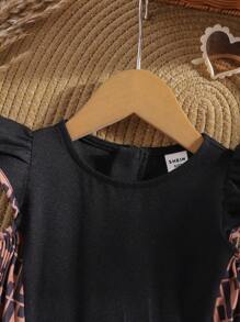 SHEIN Vestido holgado con mangas de campana y contraste de color, lindo para niñas en verano - Multicolor - Ver 3