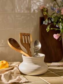Cirelle 1 pièce de pot de rangement de cuisine simple et attrayant avec filetage. Pot de rangement en céramique pour ustensiles, couteaux, fourchettes, cuillères, articles de papeterie.