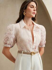 Anewsta Blouse élégante à manches courtes avec motif floral de palais pour femmes, idéale pour l'été