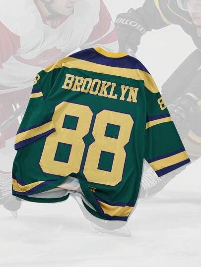 Prep Men Y2K Streetwear Sporty American Hockey Jersey Short Sleeve T-Shirt, Fall